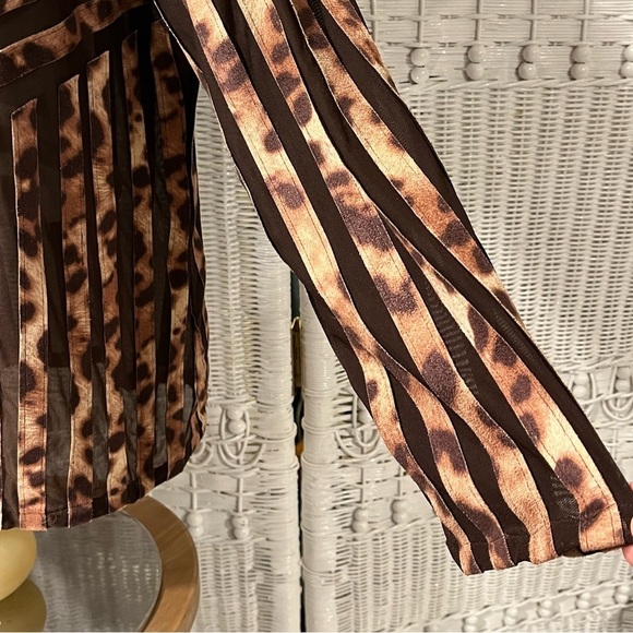 CHICOS TRAVELERS Sz 2 US L/12 Leopard Print Jacket Brown Suede Stripe Semi-Sheer - Picture 7 of 15